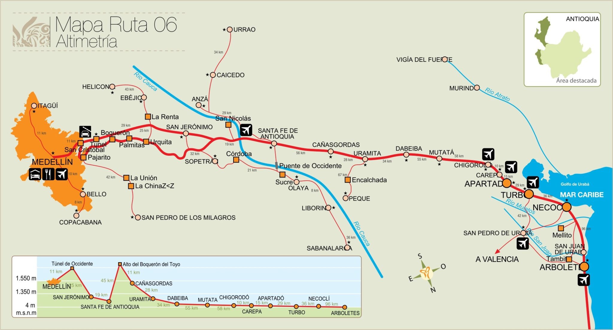 Mapa Ruta Turística al mar de Antioquia, alegrías, riqueza